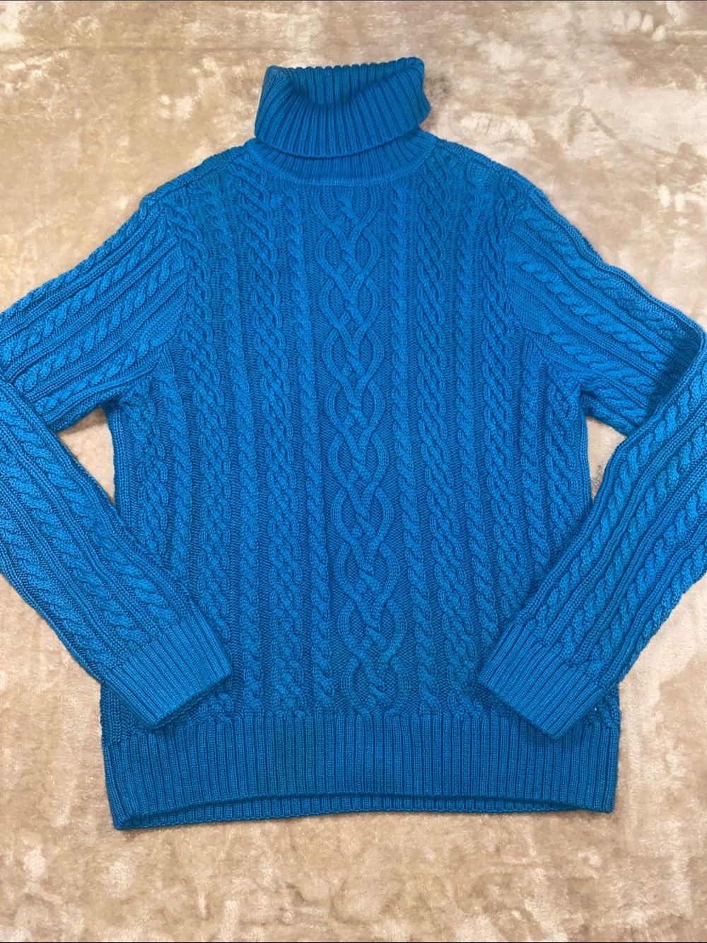 Jeanne Pierre Turquoise Cable-Knit Cotton Turtleneck Sweater
